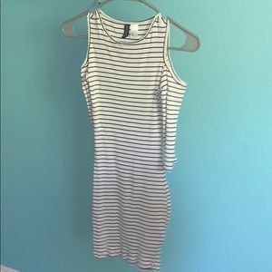 striped pencil dress with open shoulders